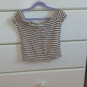 Brown and white strip top